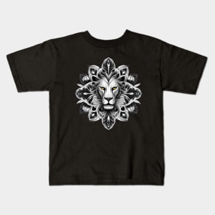 Tattoo Style Lion Head With French Lily Flower Surround Kids T-Shirt